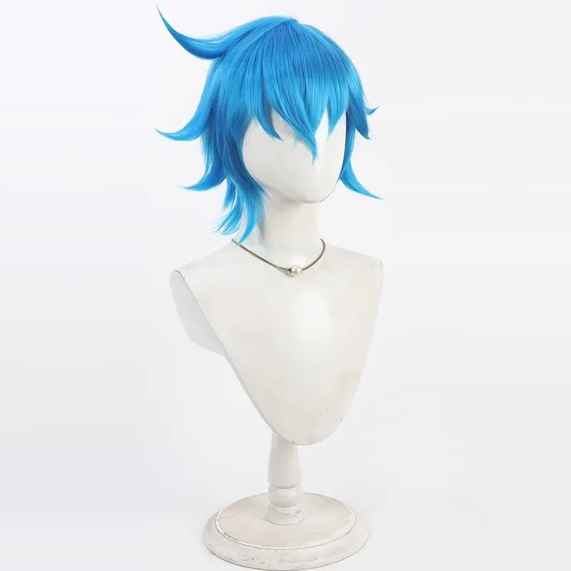 Cheveux synthétiques Kazuki Aoyama Cosplay perruques tribu neuf jeu de rôle Halloween bleu cheveux courts fête hommes perruque résistant à la chaleur