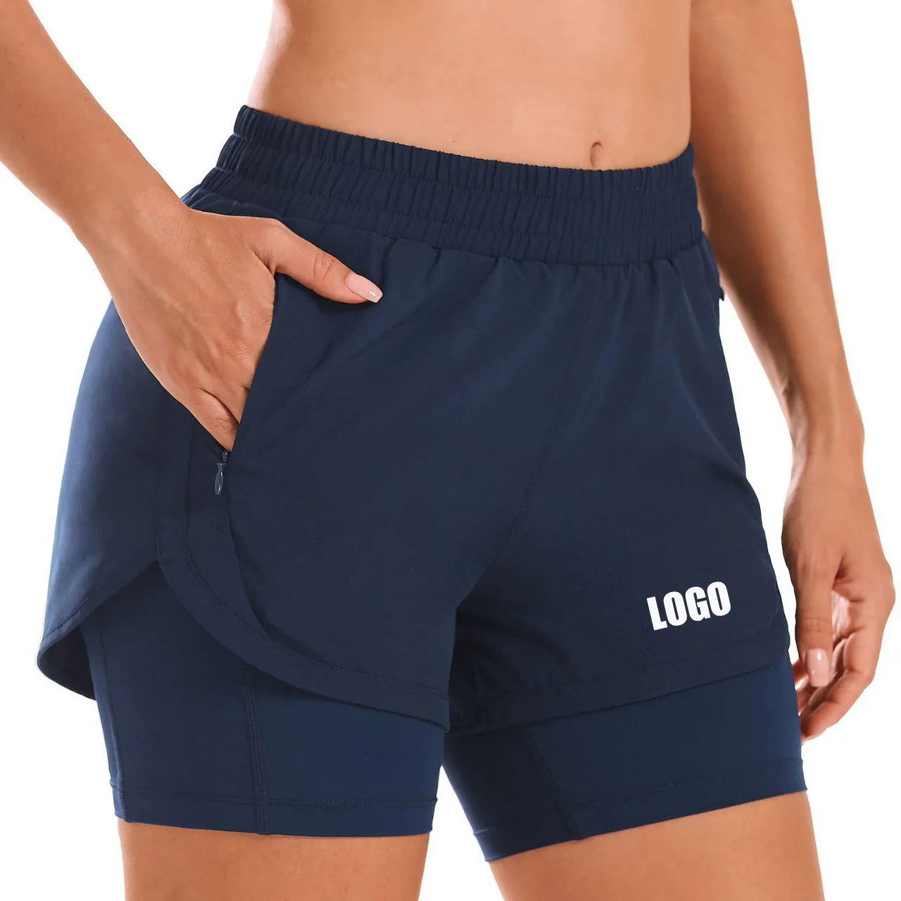 

Custom LOGO women's breathable loose anti-light yoga zipper pocket outdoor mountaineering running sports shorts