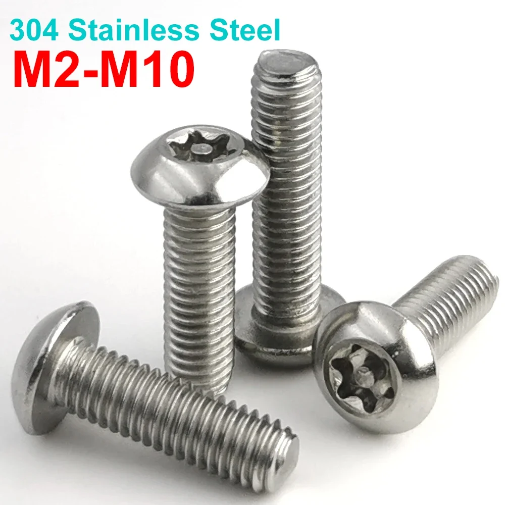 M2 M2.5 M3 M4 M5 M6 M8 M10 Stainless Steel Button Round Head Six Lobe Torx Tamper Proof Anti Theft Security Bolt Screw with Pin