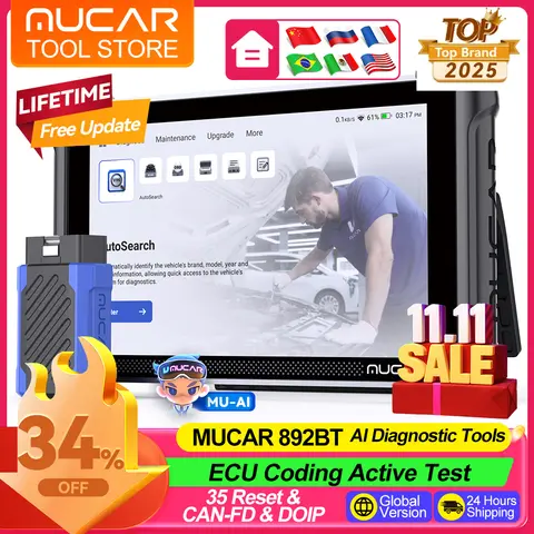 MUCAR 892BT 진단 도구 전체 시스템 OBD2 스캐너 양방향 ECU 코딩 35가지 리셋 기능 포함 평생 무료 업데이트 차량 스캔 도구