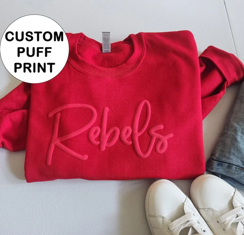 Personalizado Puff Print Sweatshirt, nome da equipe personalizada, Scool Mascot Shirt, presente para a mamãeNatal e namorados, Idéia