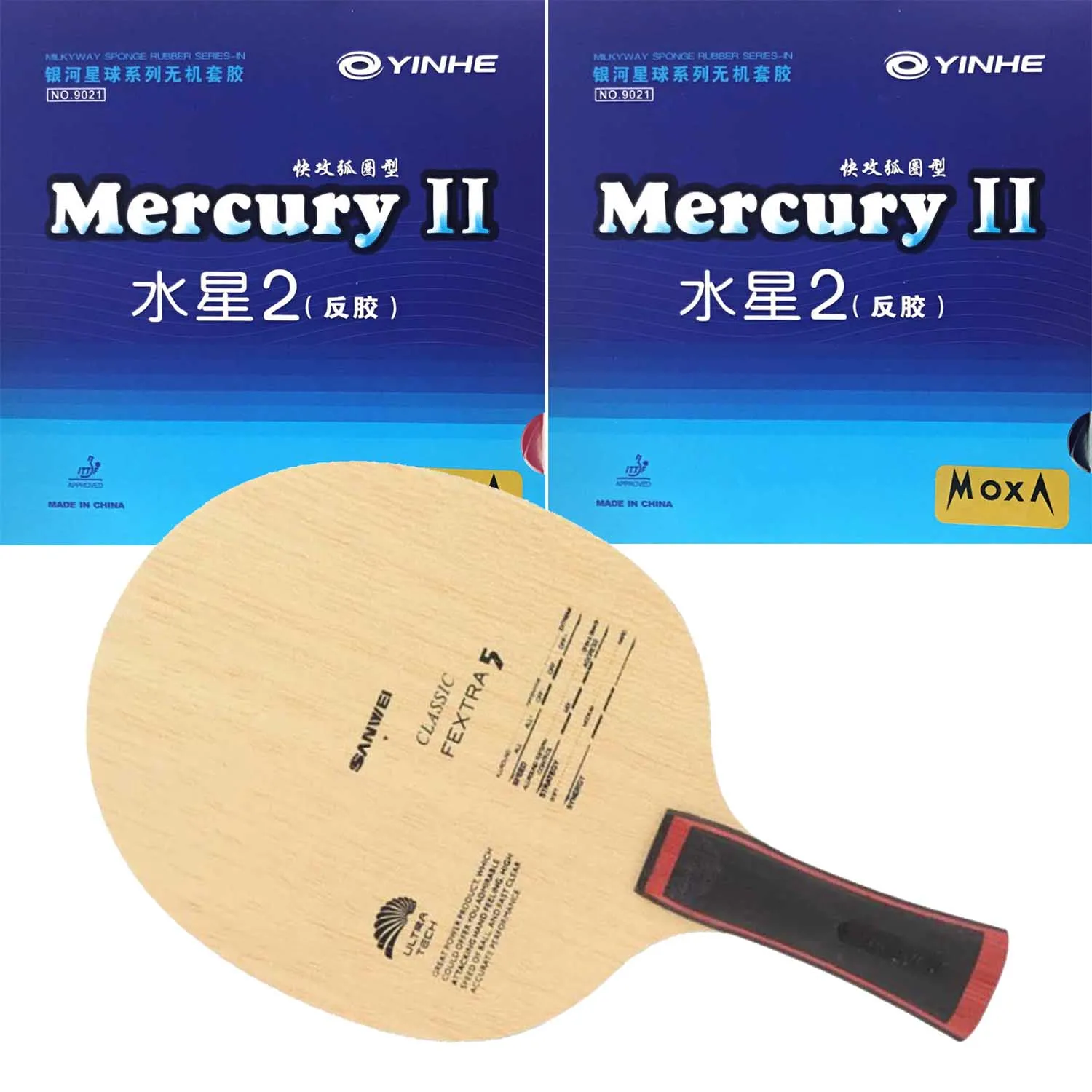 プロコンボラケット-sanwei-fextra-5-卓球ブレード-2x-yinhe-mercury-ii-mercury-2-卓球ラバー付き