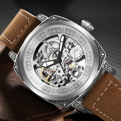 Fully Automatic Men Watches Skeleton Fashion Mechanical Wristwatch Luminous Luxury Man Watch Business Leather Band Reloj Hombre