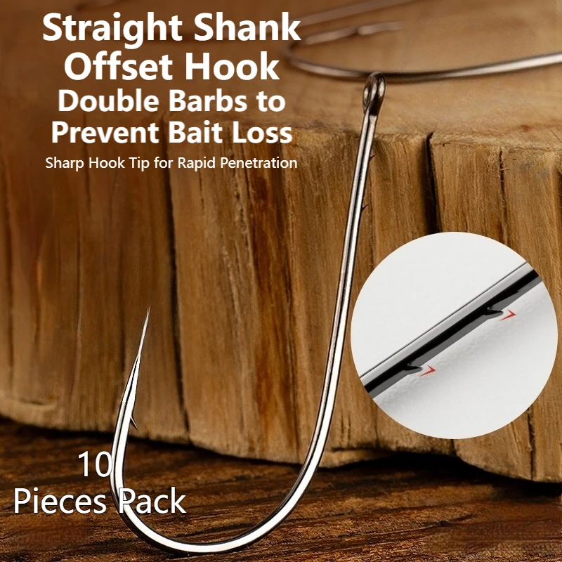 

Набор из 10 шт., набор перевернутых рыболовных крючков с прямым хвостовиком, крючки для приманки с двойной талией и защитой от приманки, портативные рыболовные инструменты