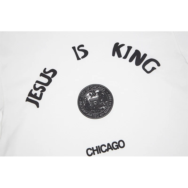 2022 Chicago City Badge Logo Jesus Is King T-shirt Men Women High Quality White Graphic Kanye West Tee Hip Hop Tops Short Sleeve