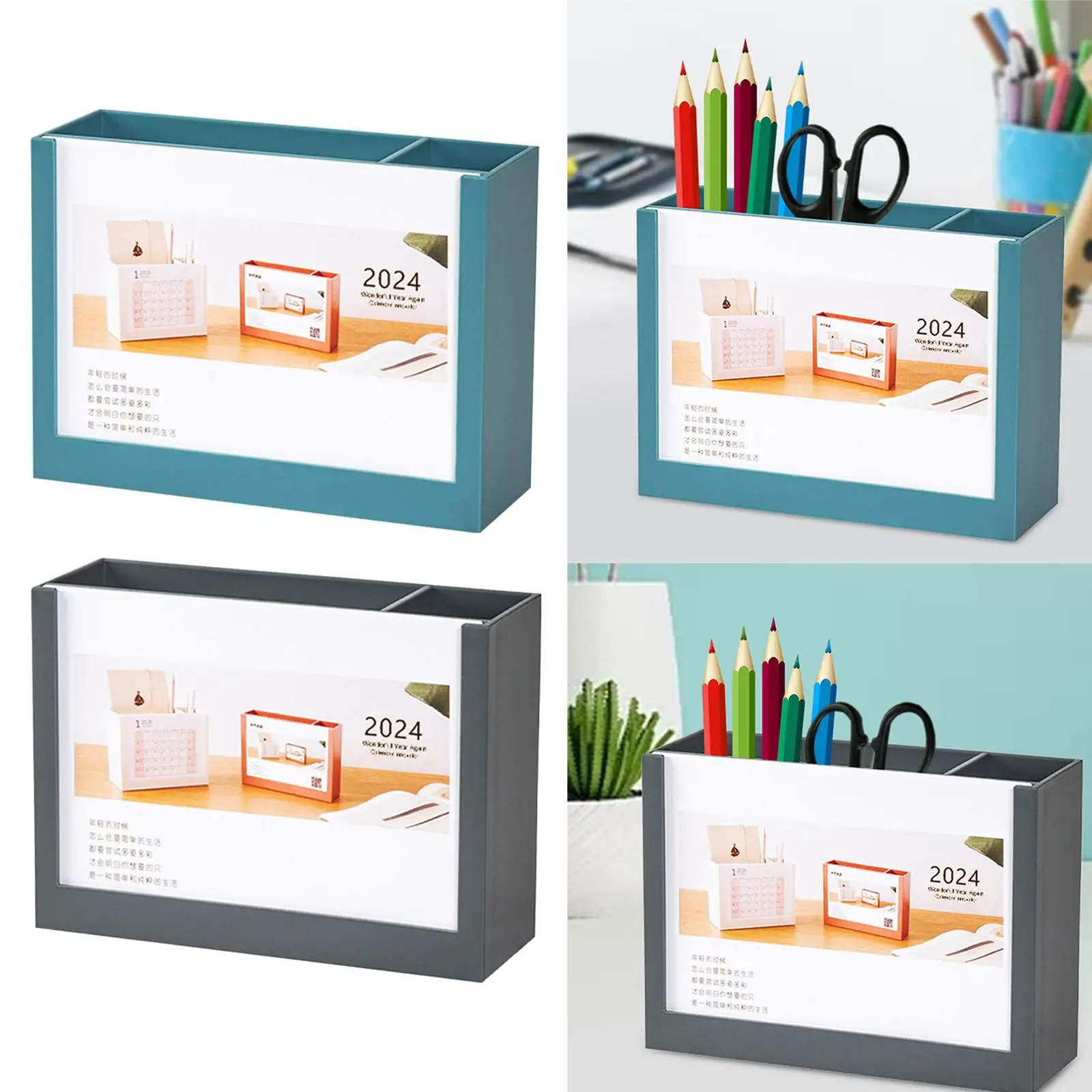 2024 Pen Holder Desk Calendar Storage Box Standing for Classroom Pen Rulers