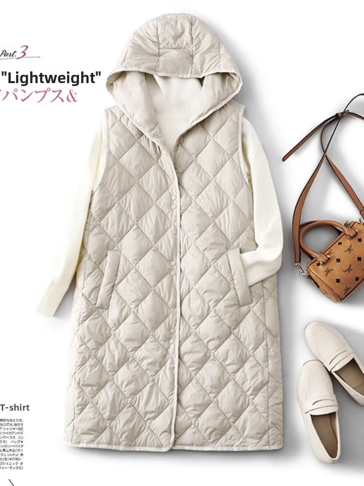

Lightweight down Cotton Vest Coat Winter Women's Long Svel Coat Warm Inner Wear Commute Sle Button Splice Design