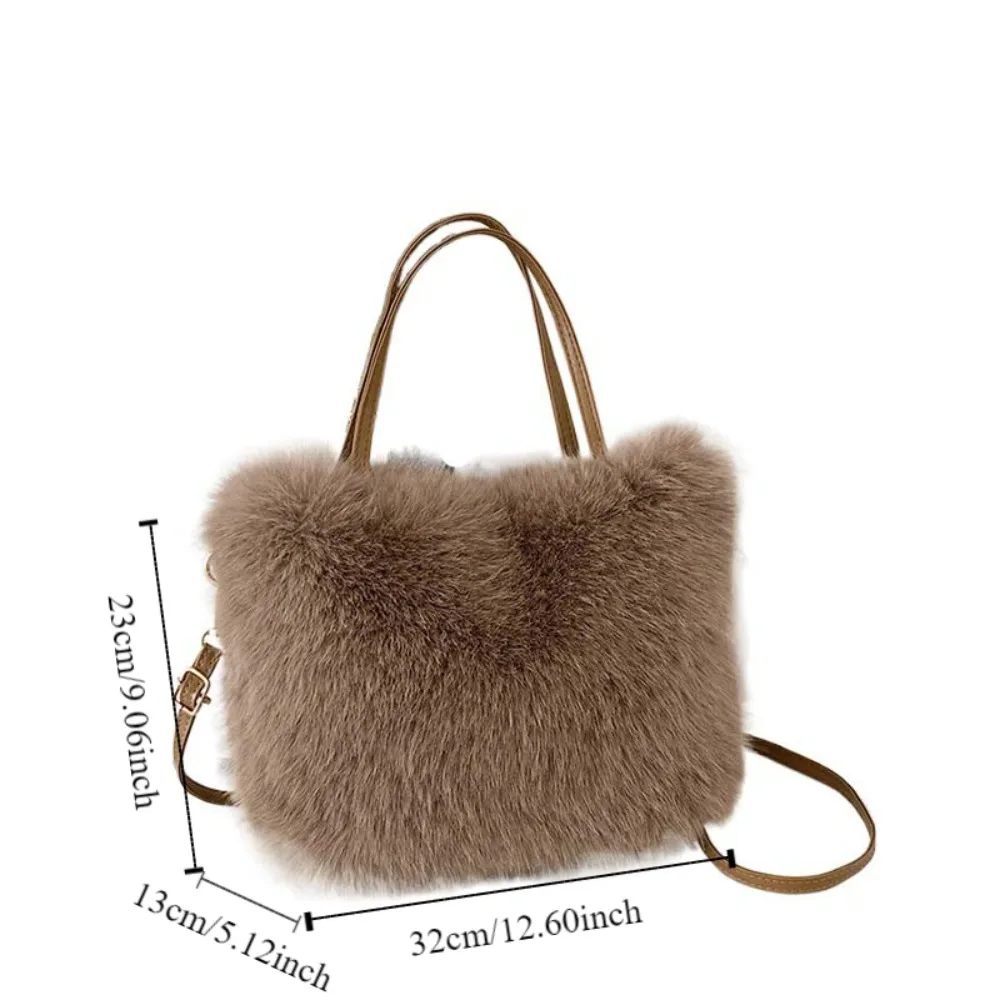 Korean Style Plush Square Crossbody Bag Solid Color Niche Design Faux Rabbit Fur Handbag Tote Bag Handbag Small Phone Bag image 4