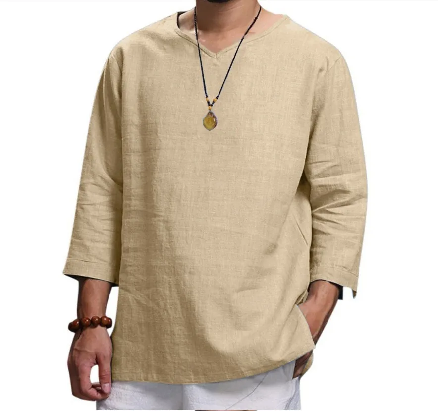 Men\'s New 3/4 Sleeve Loose Solid Casual Large Pullover Shirt