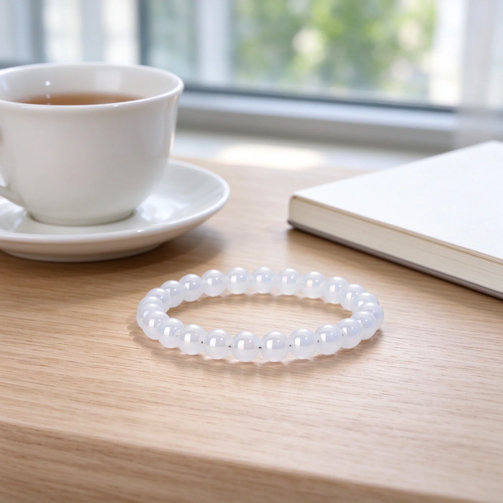 1pc Extremely simple white translucent moonstone bracelet, fashionable wrist accessories for men and women, holiday gifts