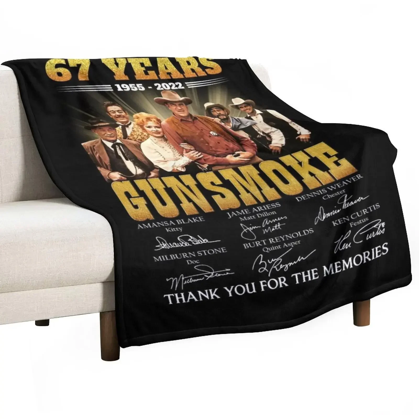 67 Years Gunsmoke Cast Signatures Thank You For Memories Throw Blanket Softest sofa bed blankets ands Large Blankets