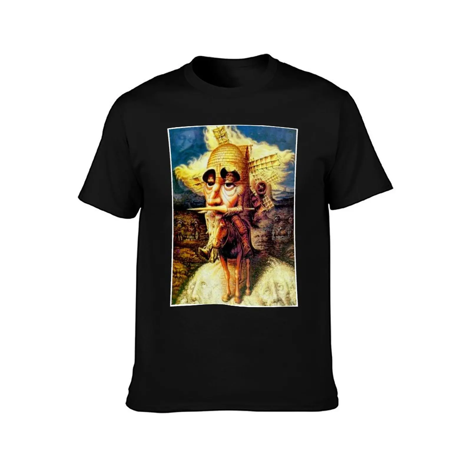DON QUIXOTE : Vintage Abstract Tilting at Windmills Print T-Shirt Summer Casual Cotton Tee Oversized Streetwear Tops