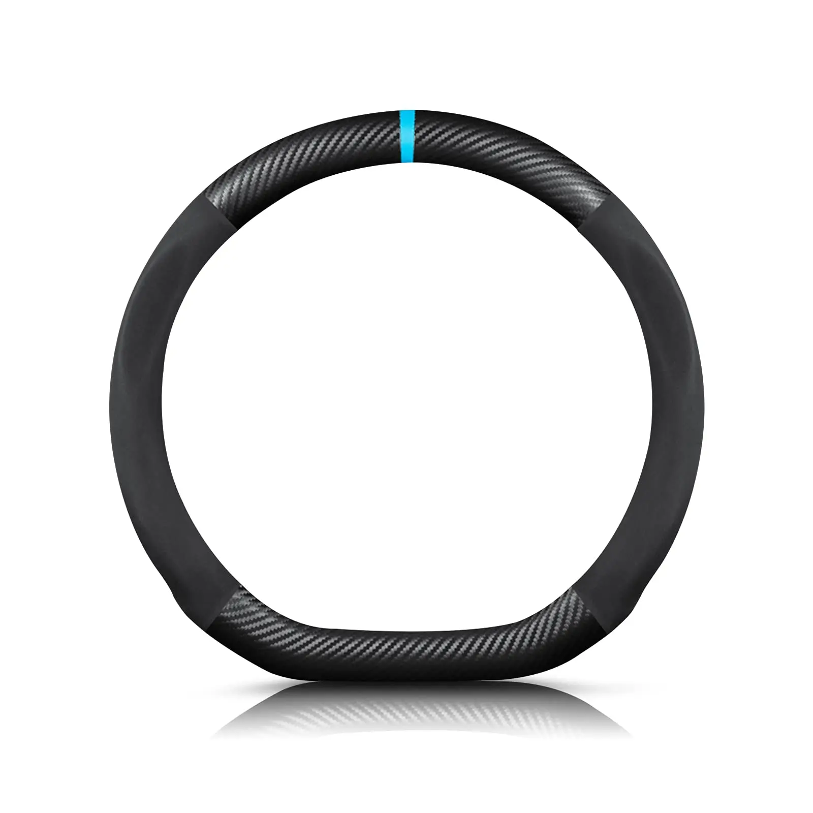 

D-Shaped Carbon Fiber Microfiber PU Leather Steering Wheel Cover Anti-Slip Breathable Sport For 38Cm Diameter Black