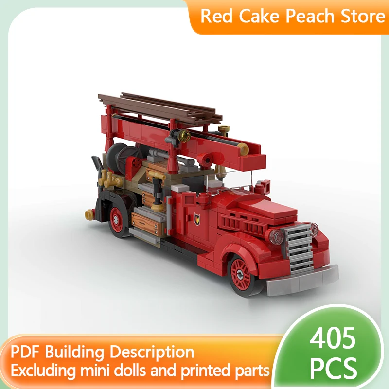 City Car Model MOC Building Bricks Vintage Fire Truck Rescue vehicle Modular Technology Gift Holiday Assemble Children Toys Suit