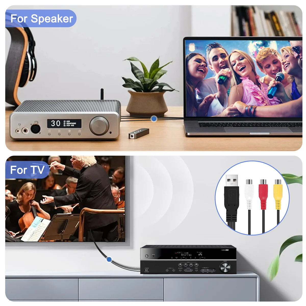 SMIEA Cavo da USB a 3RCA USB femmina a 3 RCA Rgb Video AV Adattatore composito Cavo convertitore Cavo connettore per TV PC DVR