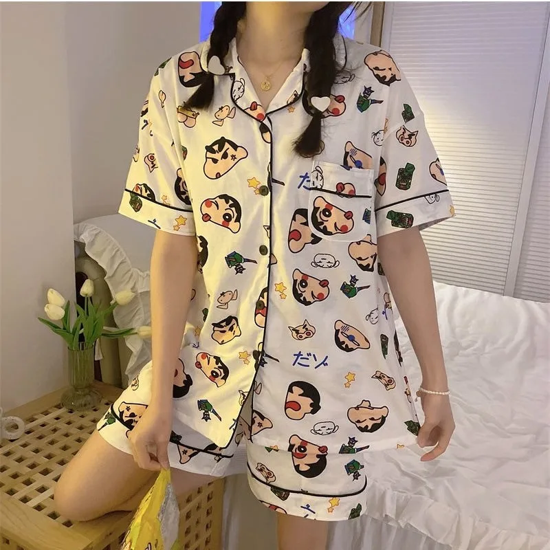 Crayon Shin-chan Cartoon Summer Short Sleeves Cute Home clothes Pajama Set Comfortable And Soft Holiday Gifts For Boys And Girls