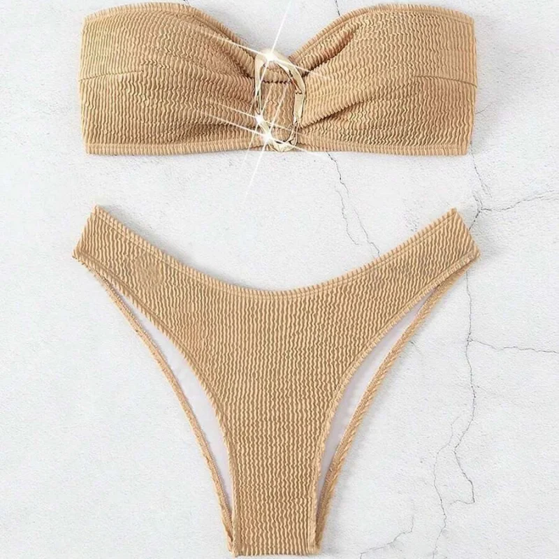 

2026New strapless swimsuit with print, sexy bikini, fashionable women's two-piece swimwear