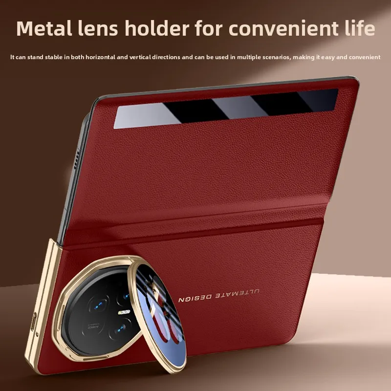 

For Honor Magic V5 Case New Electroplated Leather Hinged Lens with Bracket High-end Anti-drop Cover For Honor Magic V5 Funda