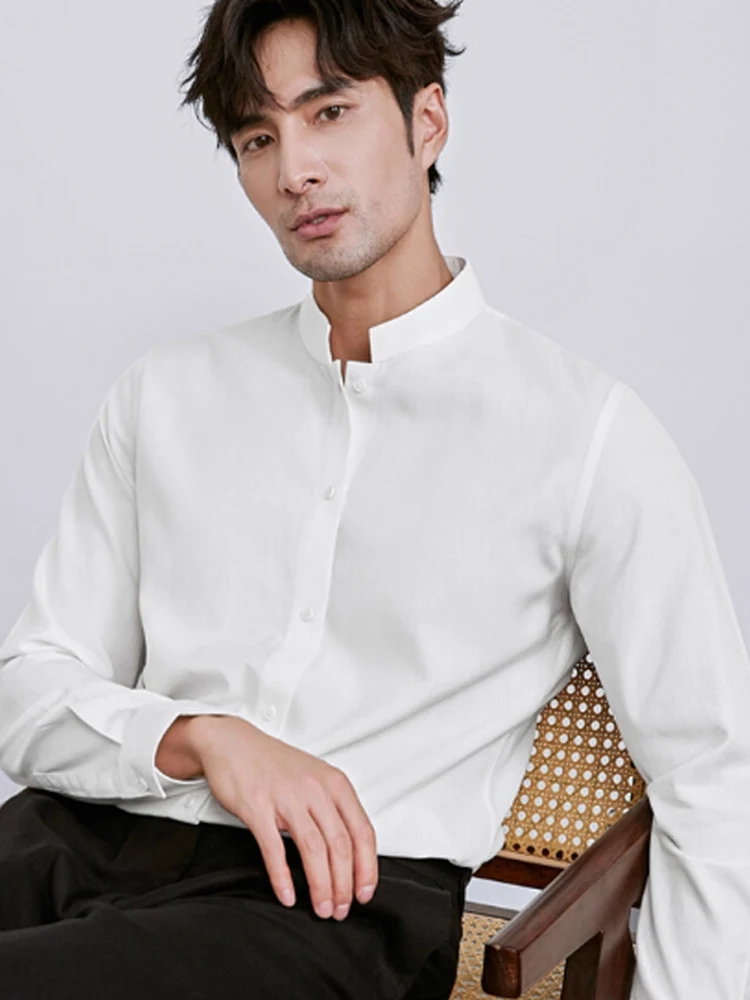 

Korean Sle Men's Slim Fit Casual irt Pure Color Stand Collar Long Sve Busin Casual Faion Spring Autumn New Arrival