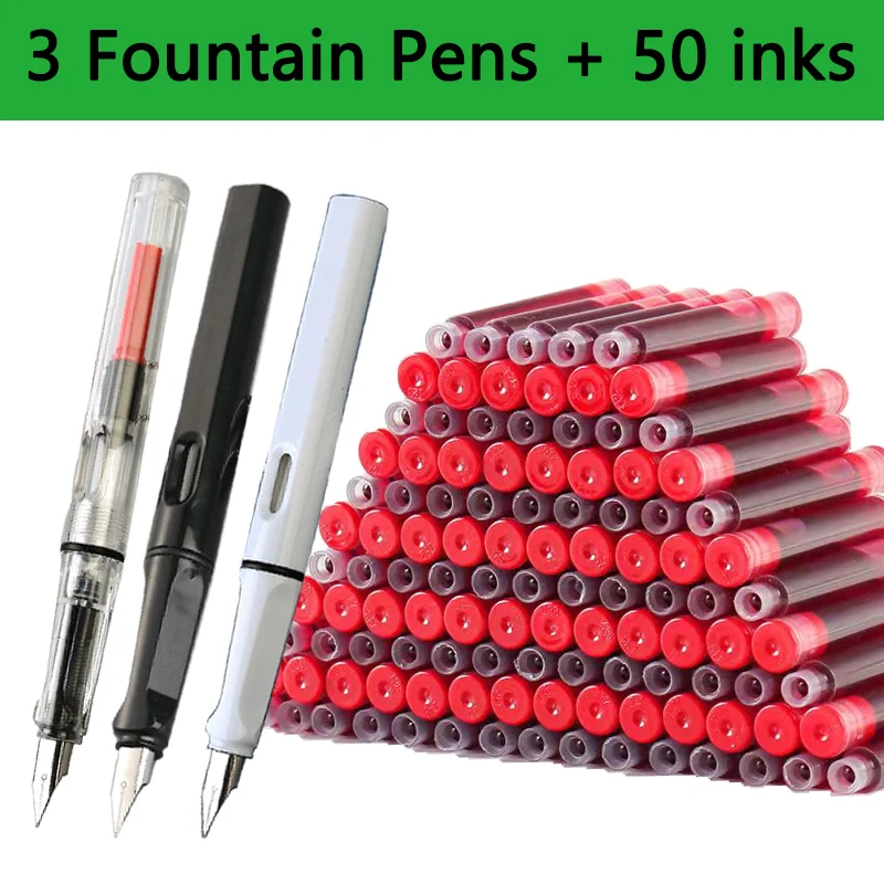 53-teiliges Füllfederhalter-Set mit austauschbarer Tinte, schwarze/blaue/rote Tinte, EF-Schulstifte, Bürobedarf, Schreibwaren zum Schreiben von Kalligraphie-Stift