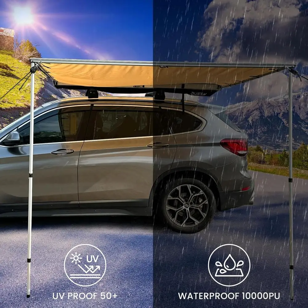 4x4 Vehicle Camping Awning, 8.2x4.6m, Overland Gear, Beige, for SUV/Truck/Van with Pull-Out Roof and Side Awning