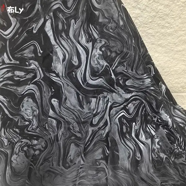 Gradient Black Gray Ink Irregular PU Leather Fabric, For DIY Decoration, Hanfu, Evening Dress Designer Creative Fashion Material