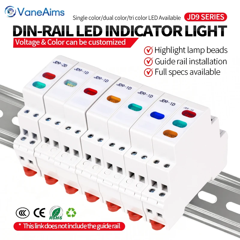 

Светодиодный индикатор для монтажа на DIN-рейку, AC/DC 12В 24В 230В, одноколорный/двухцветный/трехцветный сигнальный индикатор, красный, зеленый, желтый, синий
