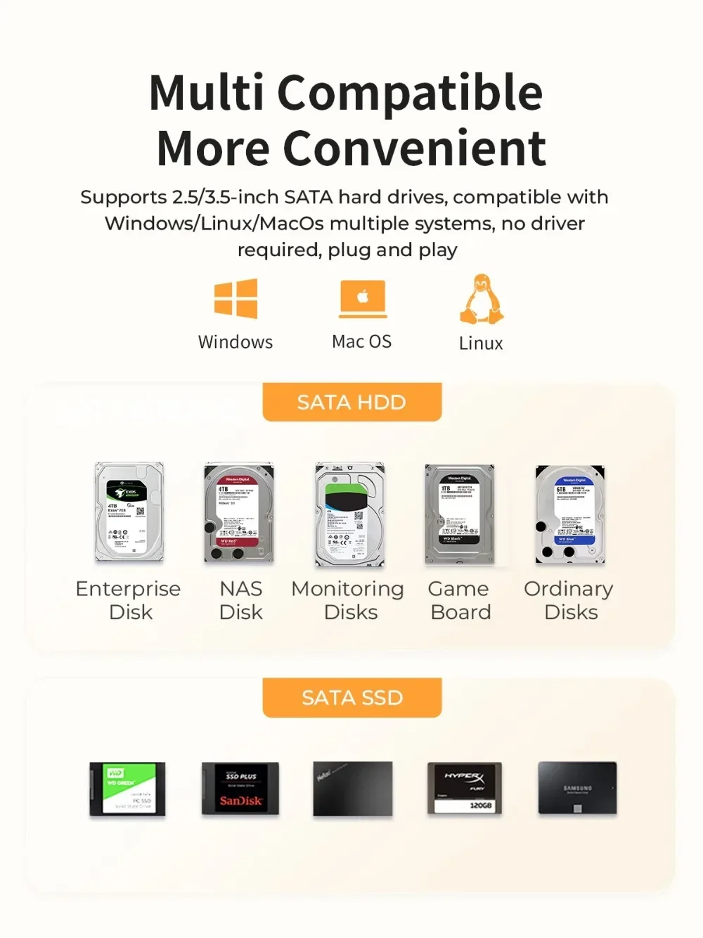 ORICO 5 Bay Hard Drive Docking Station SATA to USB 3.0 Type-C HDD Docking Station for 2.5/3.5'' SSD HDD External Hard Drive Case