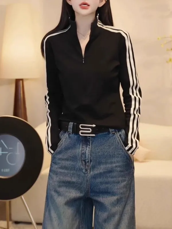 

Худи женское из чистого хлопка на молнии с длинным рукавом, весеннее, больших размеров, приталенное, с воротником-стойкой, в корейском стиле, для повседневной носки