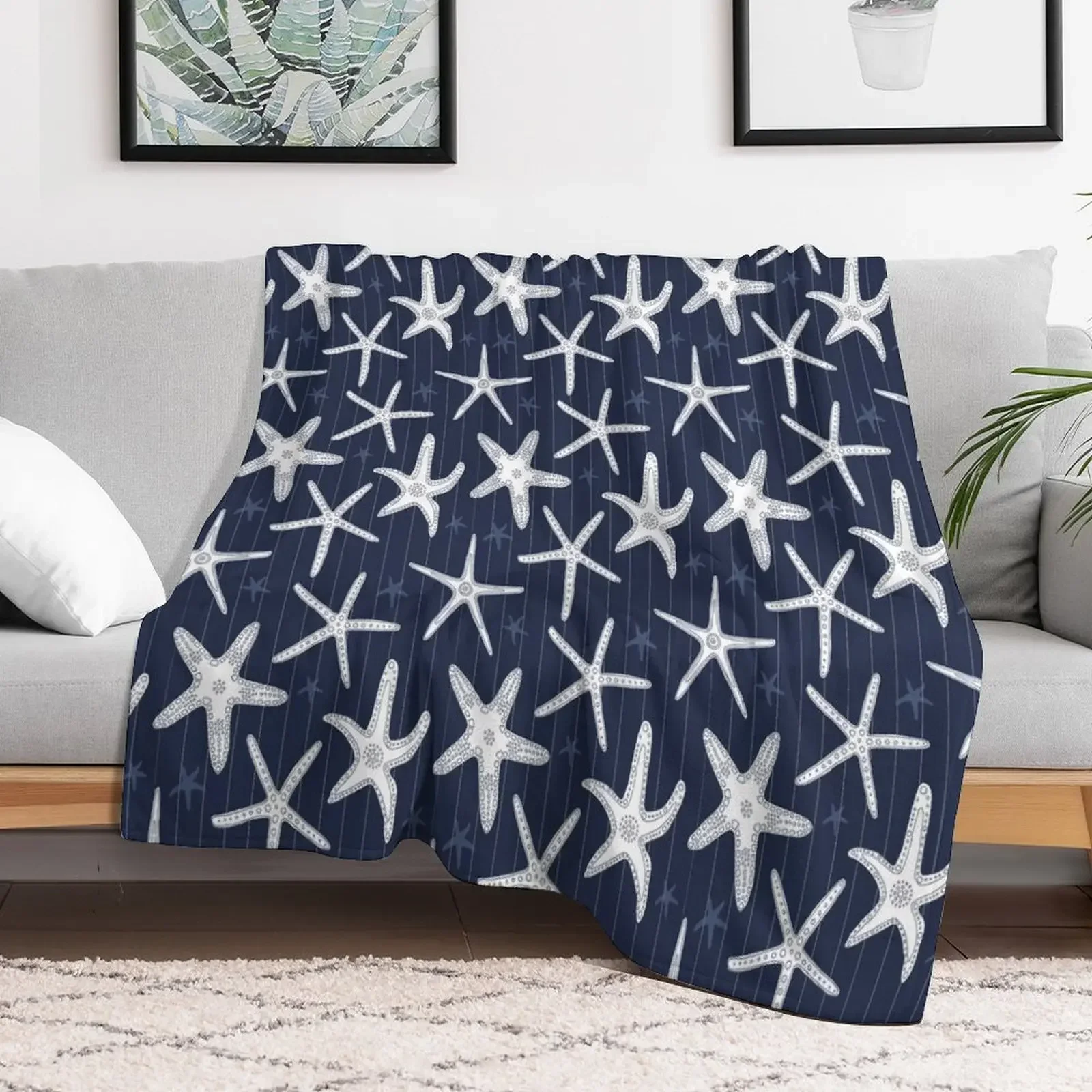 Hamptons Ocean Sea Star Starfish Striped Pattern Throw Blanket Warm christmas decoration manga Blankets