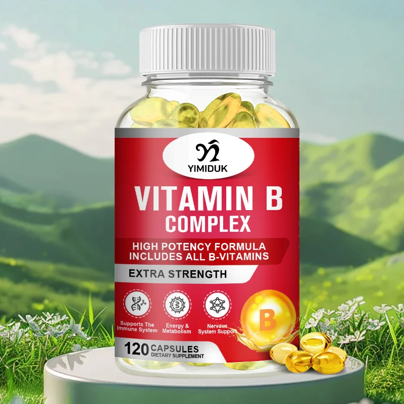 Capsule de vitamine complexe B (B12, B1, B2, v1., B5, gods, B7, B9, acide folique et biotine), SAP souligné et prend en charge de meilleures humeurs