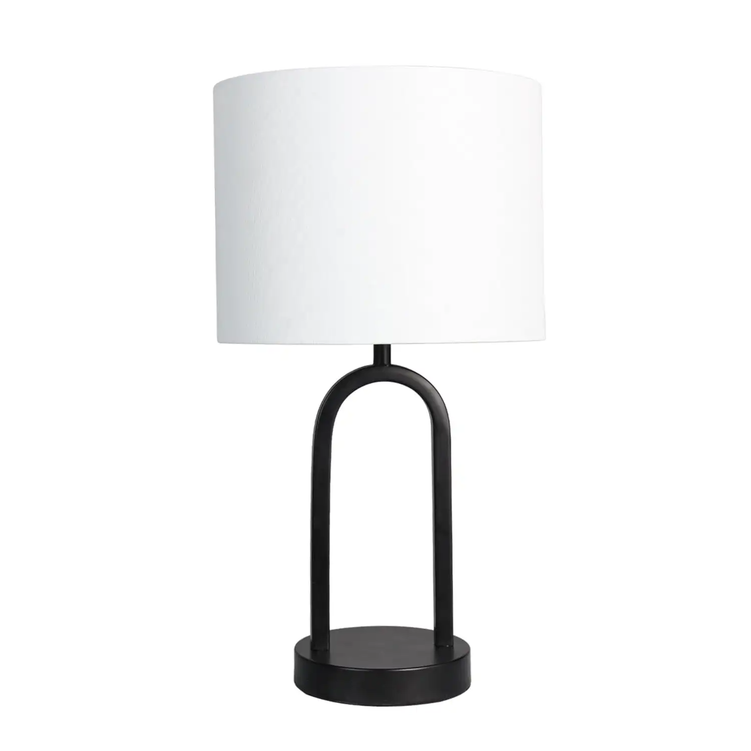 

16.75H Metal Black Arch Table Lamp with White Fabric Lamp Shade