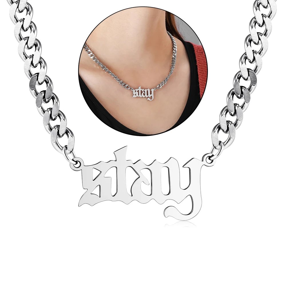 Collar con colgante de Hip Hop "Stay", joyería de acero inoxidable de calidad, cadena de accesorios de moda para hombres y mujeres jóvenes