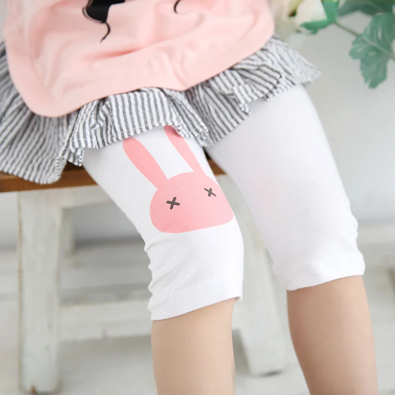 Summer Girls Leggings Rabbit Kids Knee Length Pants Leggins Trouser Elastic Cotton Candy Color Children Capris Girl Skinny Pants