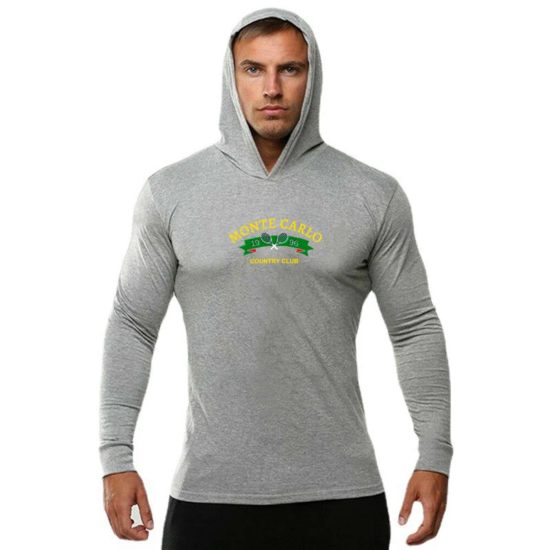 Monte Carlo 1996 Country Club Print Hoodie Cotton Slim Fit Long Sleeve Hooded Shirt Gym Fitness Bodybuilding Mens Sport T-Shirt