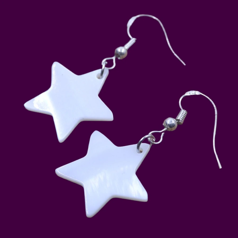 1 PAIR 20mm Natural White Star Shell Dangle Hook Earrings for Women Ocean Style Summer Beach Holiday Daily Jewelry