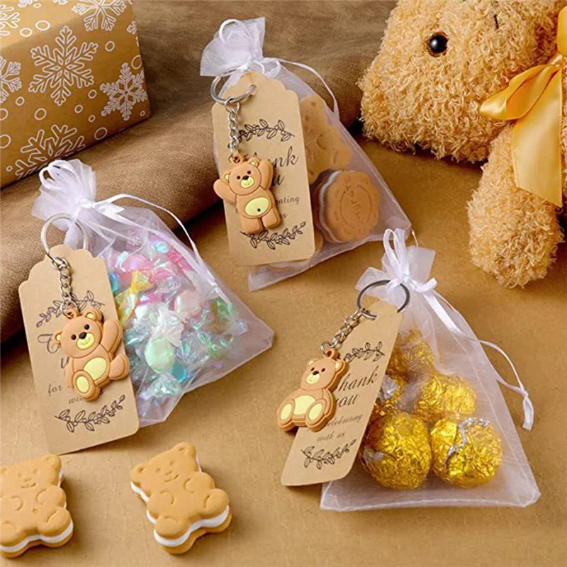 

20PCS Baby Shower Souvenirs Gift Bear Keychain Organza Bag Thank You Kraft Tag For Guests Girl Boy Birthday Party Supply-Hot