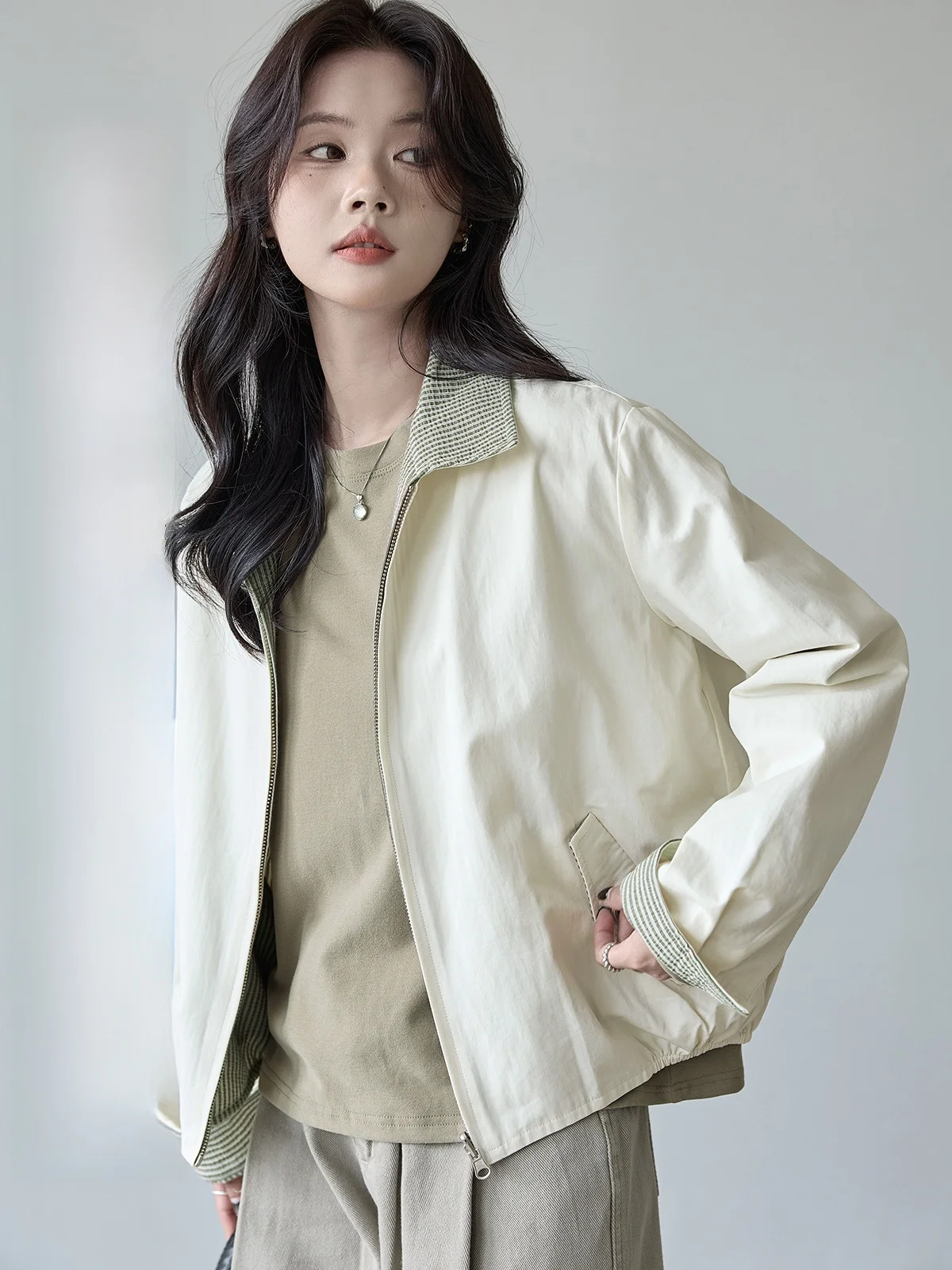 

Двусторонняя женская одежда Jaet, осенняя элегантность, универсальная качественная подставка для поездок на работу, подходит для длинной свечи, цвет застежки-молния...