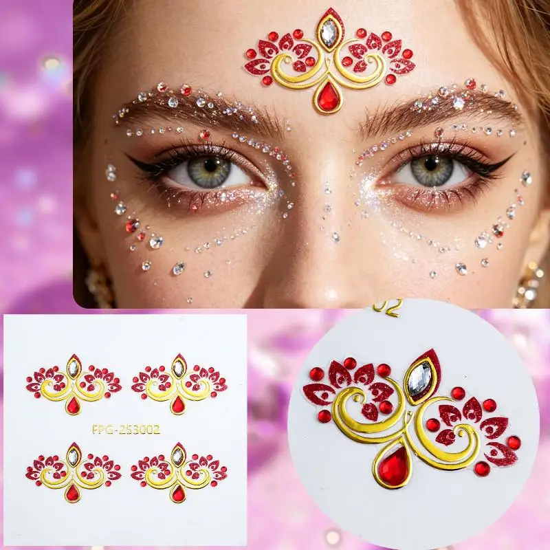 Glänzende Strass-Gesichtsjuwelen-Aufkleber Selbstklebend Schillernd Für Festival Rave Halloween Cosplay Make-up – Detail 2
