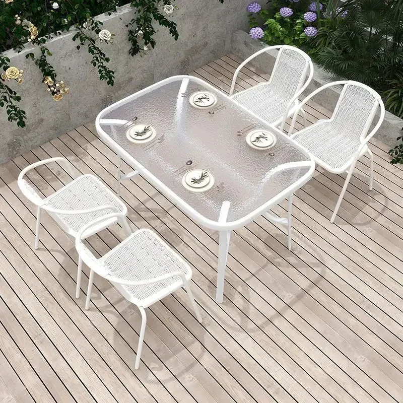 Outdoor tables and chairs, courtyard balcony, white outdoor leisure, open-air stall, waterproof