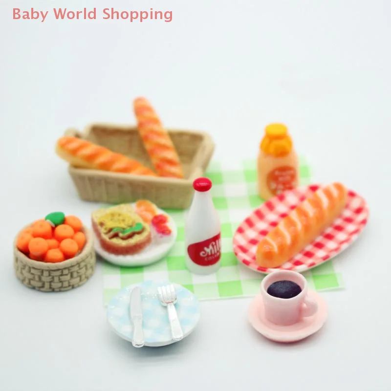 1Set Dollhouse Mini Breakfast Play Dim Sum Bread Jam Plate Model Miniature Kitchen Cooking Baking Model DIY Doll Accessories