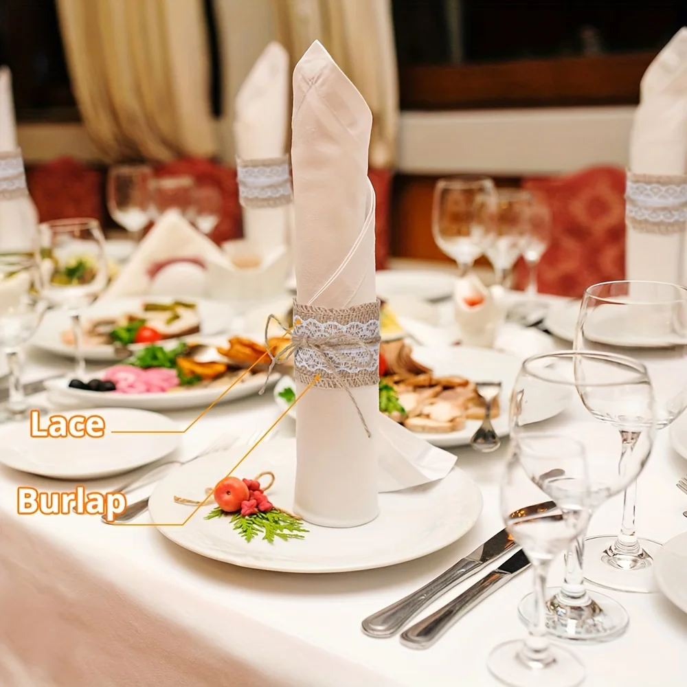50pcs Lace Burlap Rings Party Burlap Napkin Rings, Wedding Decoration for Christmas Thanksgiving   Table Decoration Supplies