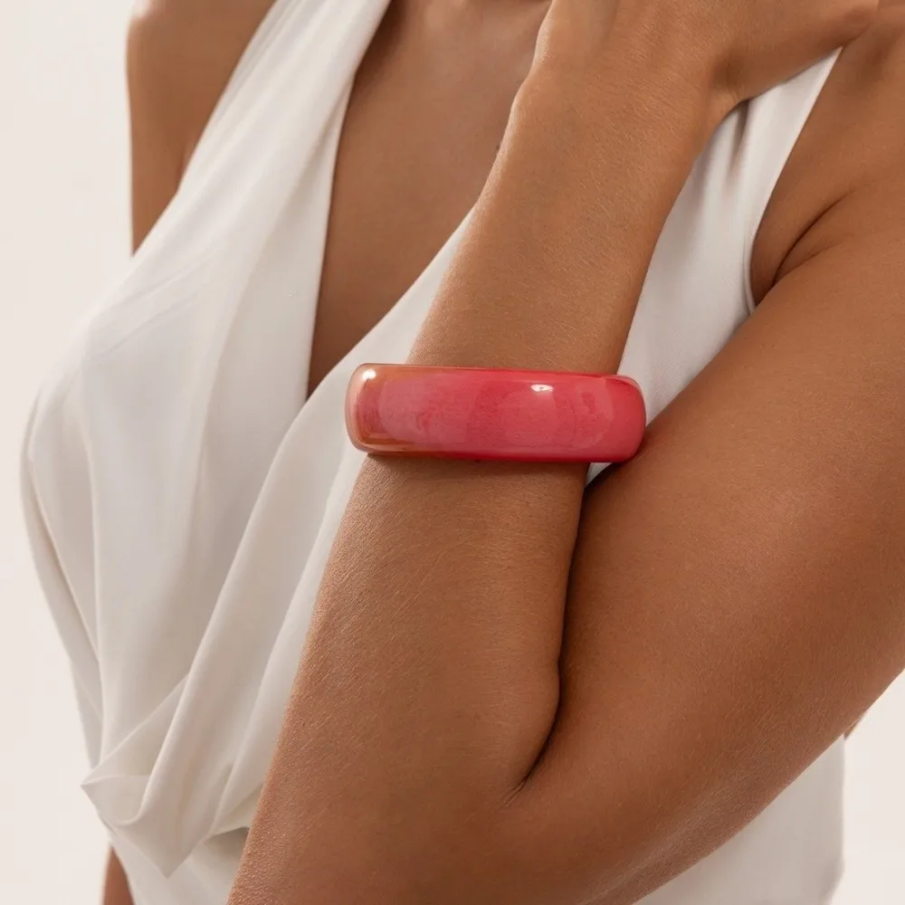 New Resin Bangle Bracelet Round Shape Macaron Tone Wrist Band Stackable Color Swirl Hand Cuff Vacation Wear