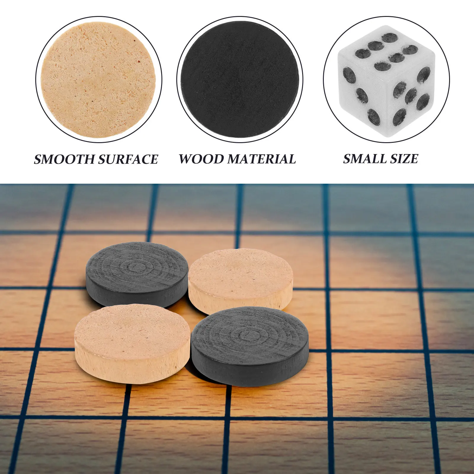 1Set Natural Wood Backgammon Pieces Checkers Chess Set Portable Lightweight Round Game Components for Travel Home Office Board
