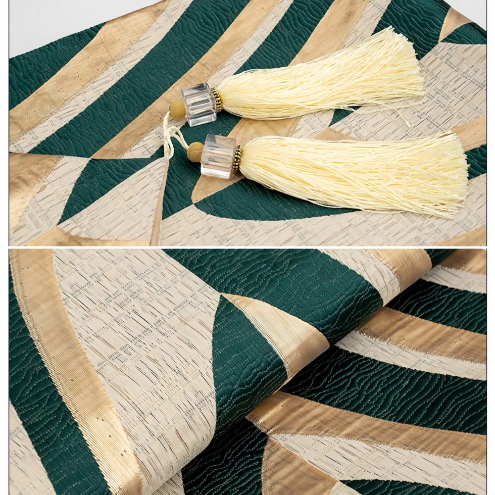 1pc Luxury Jacquard Table Runner 33x210cm Gold Green Design Decorative Runner Tassel High-end Thick Christmas Home Decor Runners