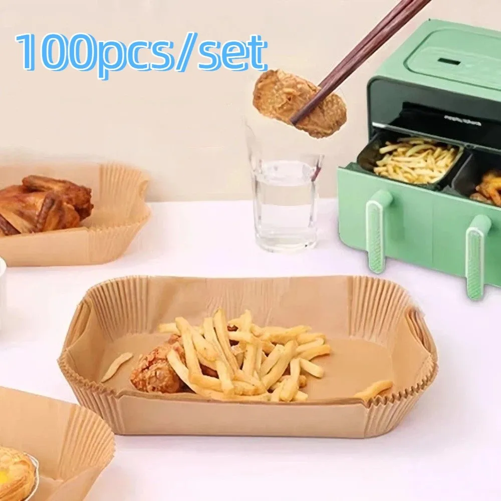 100pcs Non-Stick Air Fryer Paper Waterproof Heat Resistant Parchment Paper Rectangle Oilproof Baking Paper Microwave