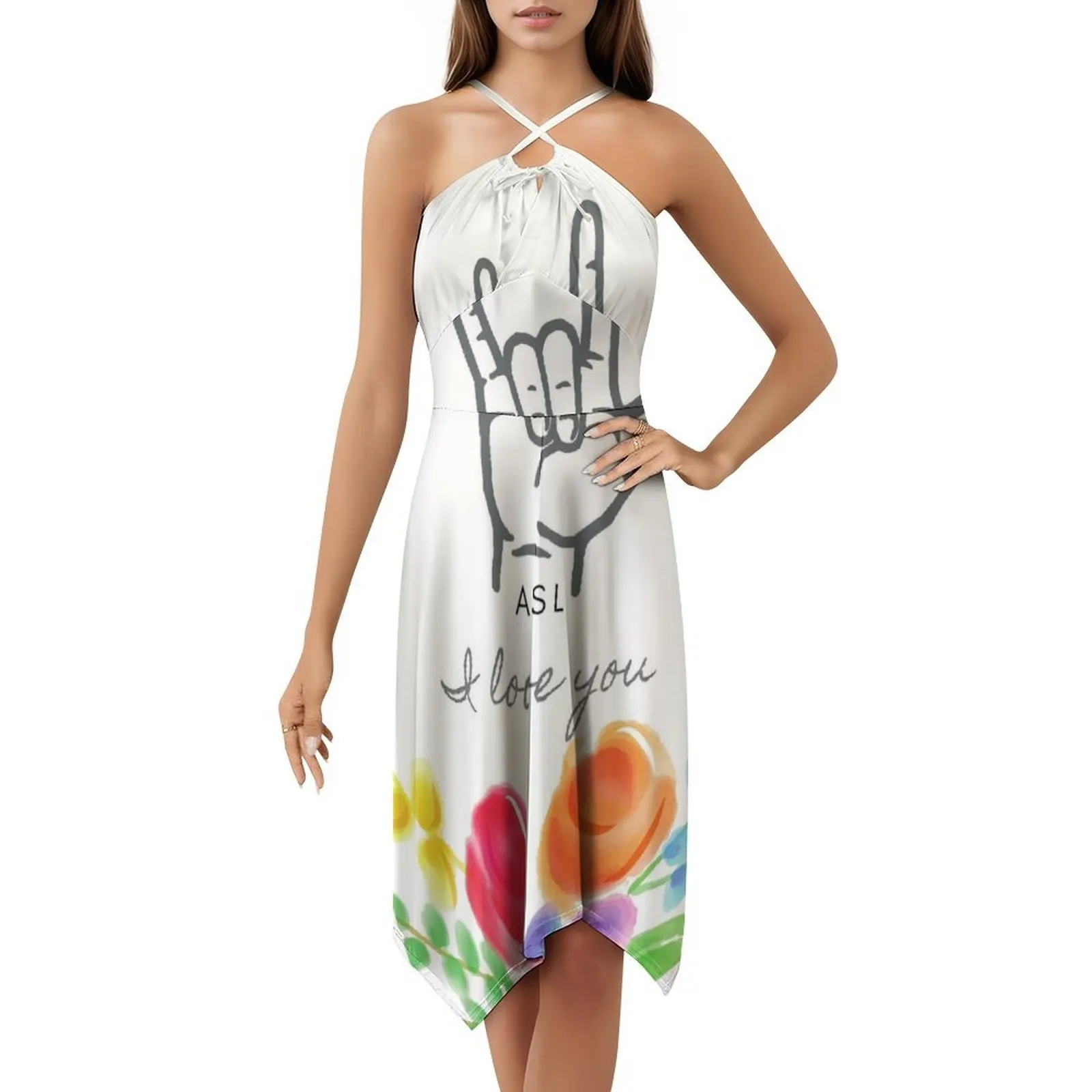 أنا أحبك علامات اليد المائية الزهور Asl المرأة الهيب هوب الشارع الشهير اللباس الرسم طباعة حزب نادي ارتداء المائية اليد #5