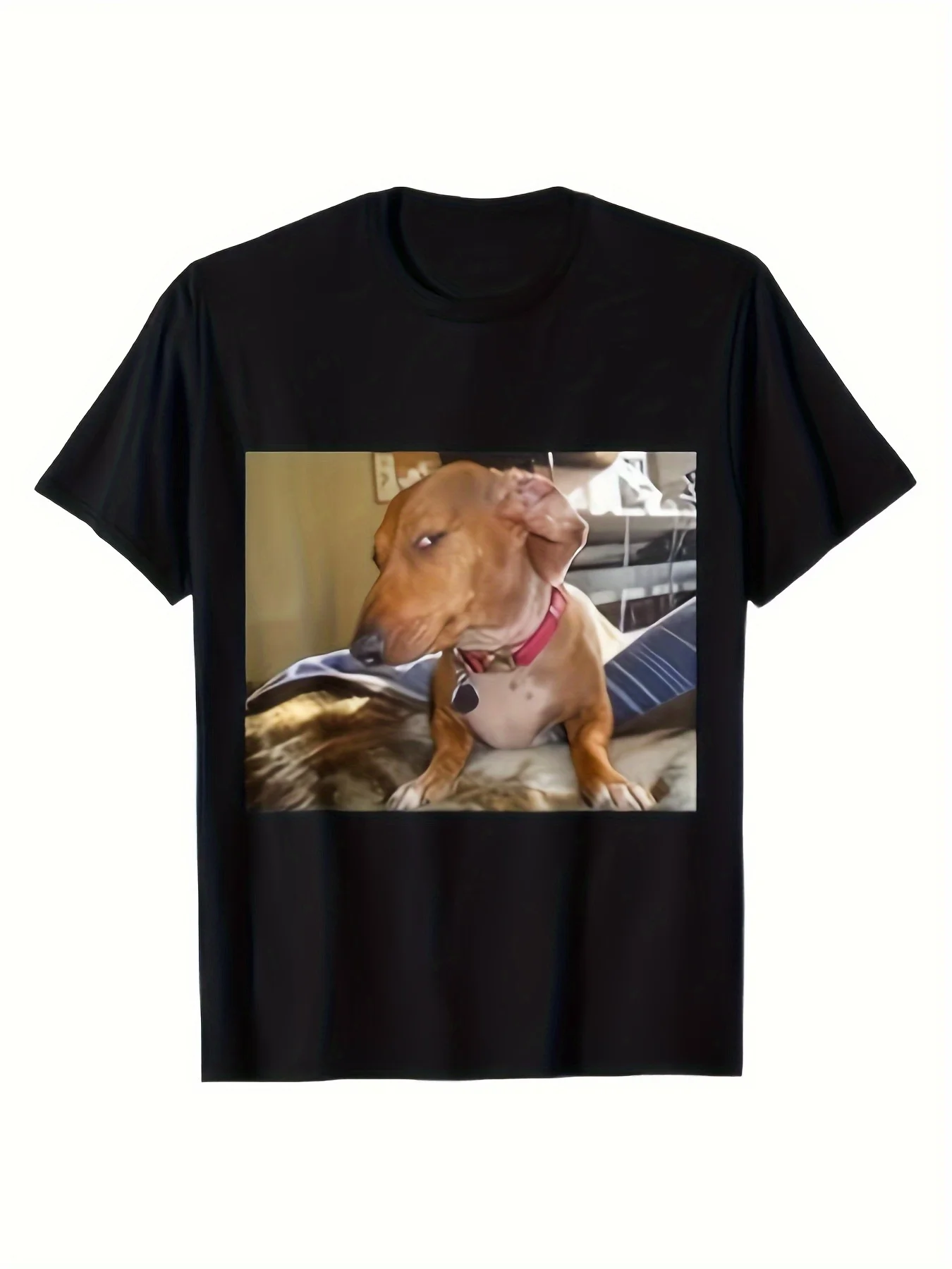 Lustiges, übertriebenes Unisex-T-Shirt mit Hunde-Motiv – lässig, kurzärmelig, schwarz, Rundhalsausschnitt, weicher Stoff für Freizeitkleidung, für alle