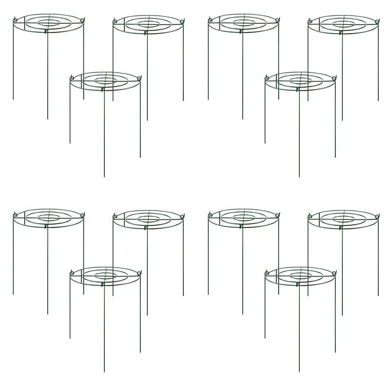 AS63-12 Sets Peony Support Cage, Grow Through Hoops Grids With 16Pcs Legs,Plant Support Brace,Flower Strong Support Ring