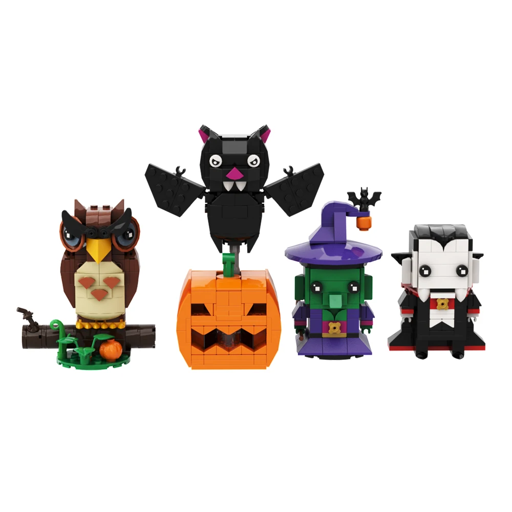 

Gobricks MOC Halloween Brickheadz Building Block Set Owl Pumpkin Bat witch Vampire Terror Bricks Pumpkin Ghost Toys For Gift